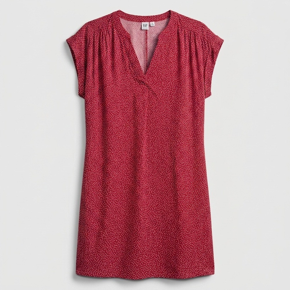Gap‎ Polka Dot Red V-Neck Cap Sleeve Shift Dress Red Medium Womens Cottagecore